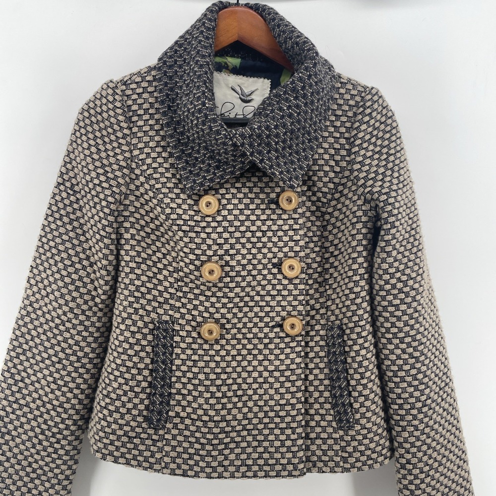 Anthro Tabitha Wool Blend Pea Coat Jacket Womens XS Old Money Blazer